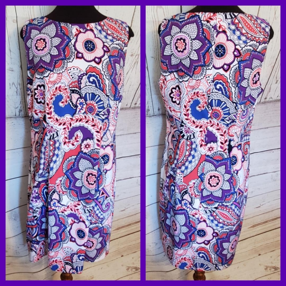 AGB Dress '60s mod style sleeveless sheath dress blue, purple 14